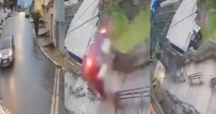 Impresionante accidente en Brasil: un conductor se precipitó con el auto por una escalera tras perder el control